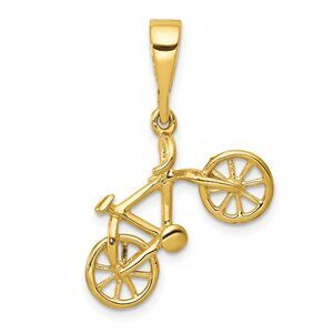 14k Yellow Gold Solid 3D Bicycle Pendant, 19 x 26mm (3/4 x 1 Inch)